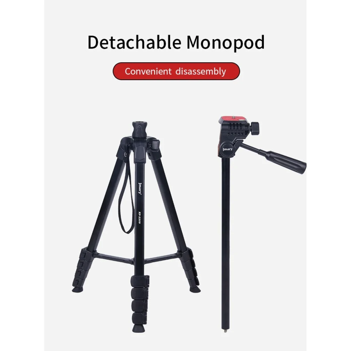 Jmary KP-2209 Multifunctional Tripod with Detachable Monopod and 360° Horizontal Axis - Thumbnail 3