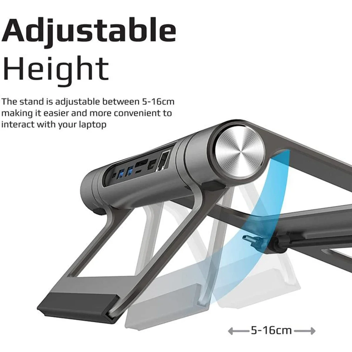 Promate PrimeBase-C Aluminum Laptop Stand with 9-in-1 USB-C Hub, 100W PD, 4K HDMI, Ethernet - Image 4