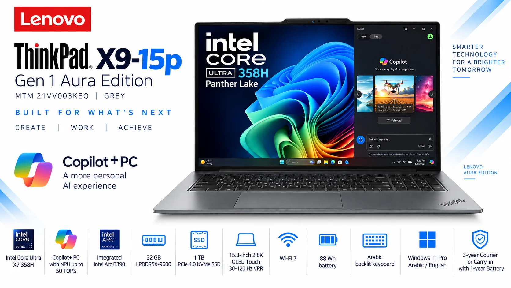Lenovo ThinkPad X9 15p Gen 1 (2026) Laptop, Intel Core Ultra X7 Gen III 358H 16-Core, Arc B390, 2.8K OLED 120Hz Touch, 88Wh Battery - Image 7