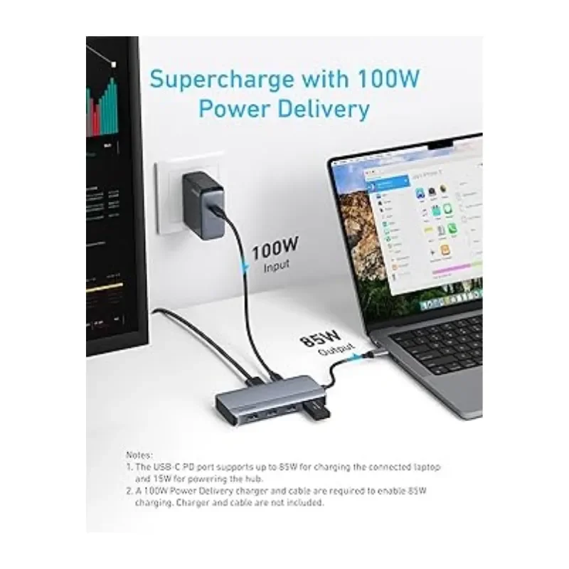 موزع منافذ Anker A8374AA1 USB-C ‏7 في 1 بعرض مزدوج عبر HDMI – رمادي - Thumbnail 3