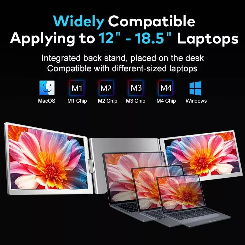 شاشات محمولة E-Tech S888 مقاس 15.6 إنش لإعداد رباعي، شاشتان بكابل واحد، معدن وبلاستيك - Image 2
