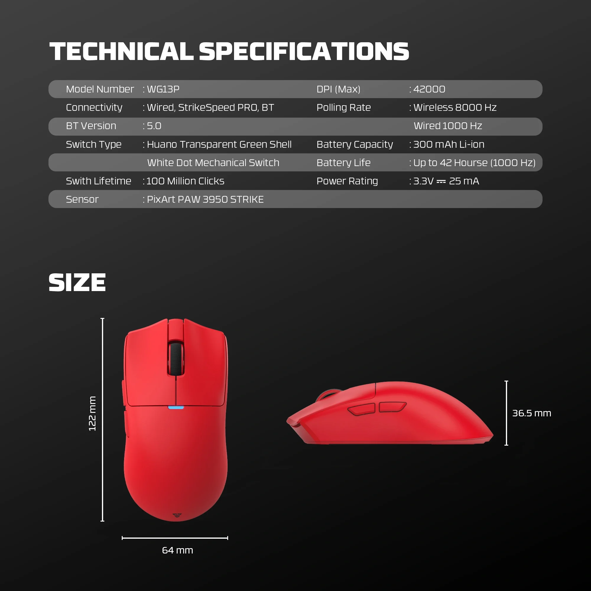 ماوس ألعاب ثلاثي الاتصال (بلوتوث + لاسلكي و سلكي) Fantech WG13P Tanto Pro مع معدل Polling 8K - Image 11