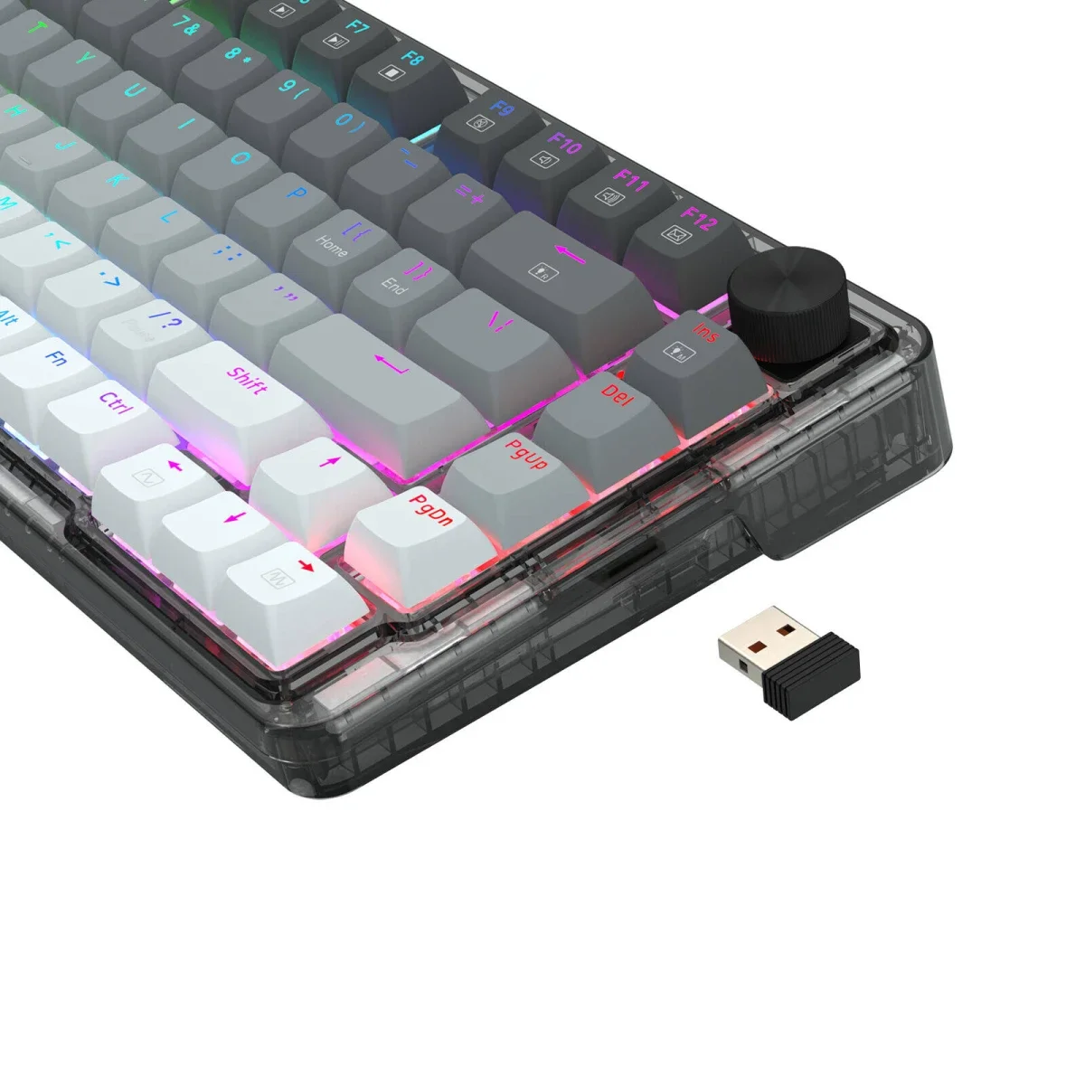 كيبورد ألعاب ميكانيكي Redragon K673GG PRO لاسلكي RGB بنسبة 75%، 81 مفتاح، سويتش أحمر - Thumbnail 2