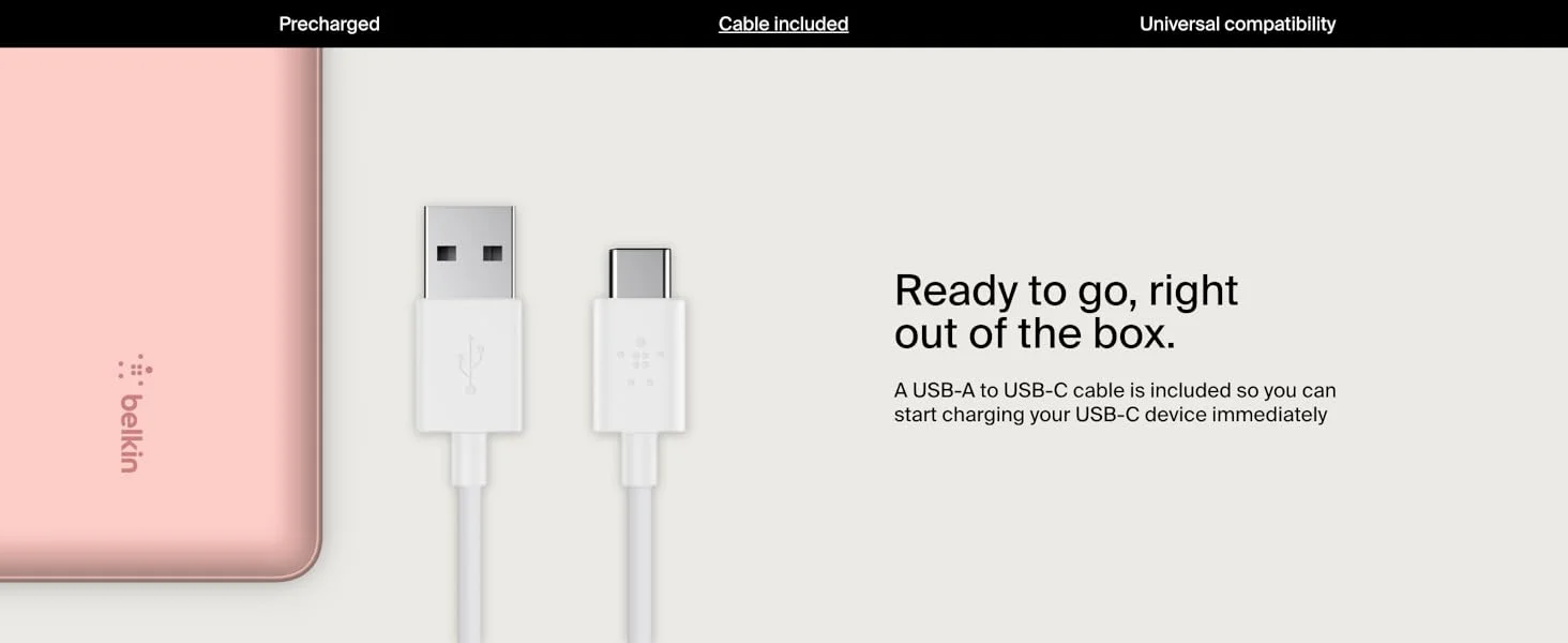 Belkin BoostCharge BPB012BTRG 20,000mAh 15W USB-C Power Bank with 2 USB-A Ports - Pink - Thumbnail 13