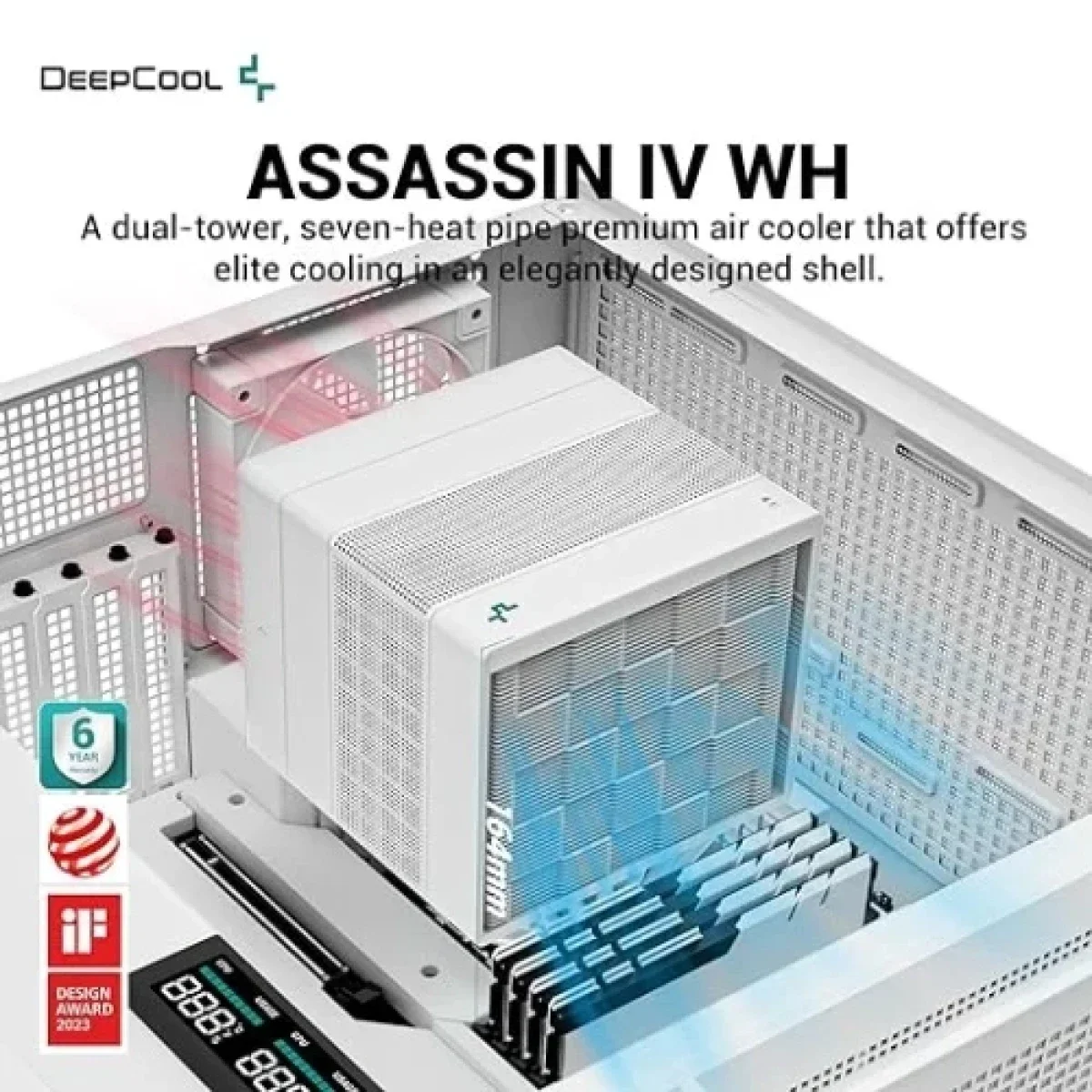 مبرد هوائي للمعالج DeepCool Assassin IV WH بريميوم 7 أنابيب حرارية بتصميم برج مزدوج 1700RPM 140/120mm أبيض - Thumbnail 6