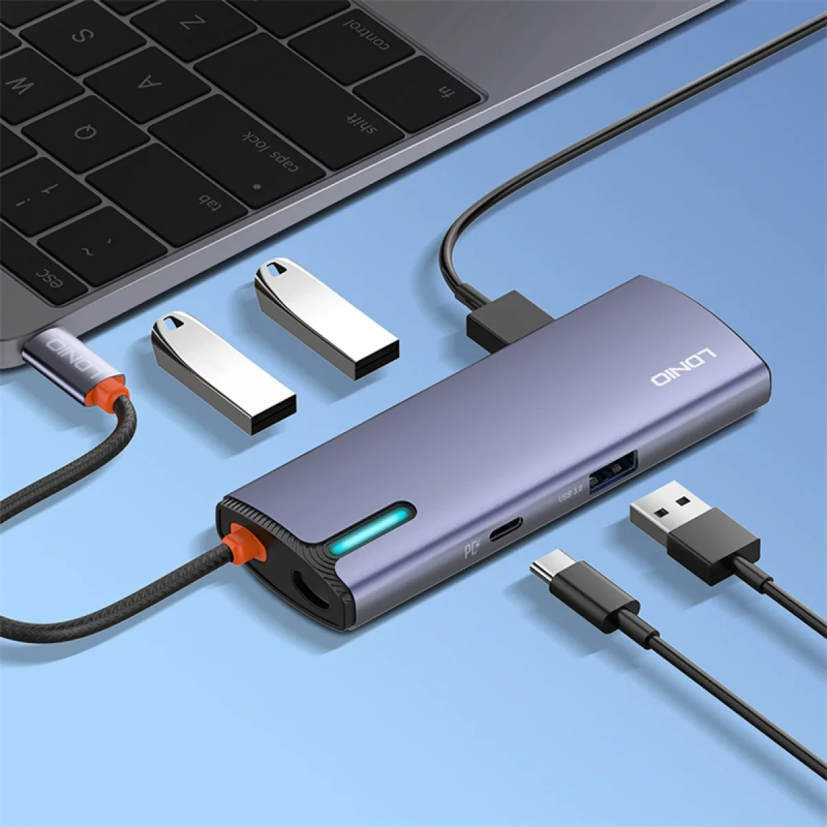 LDNIO DS-15U 5-in-1 USB Type-C Hub Multi-Function Adapter Gray - Thumbnail 5