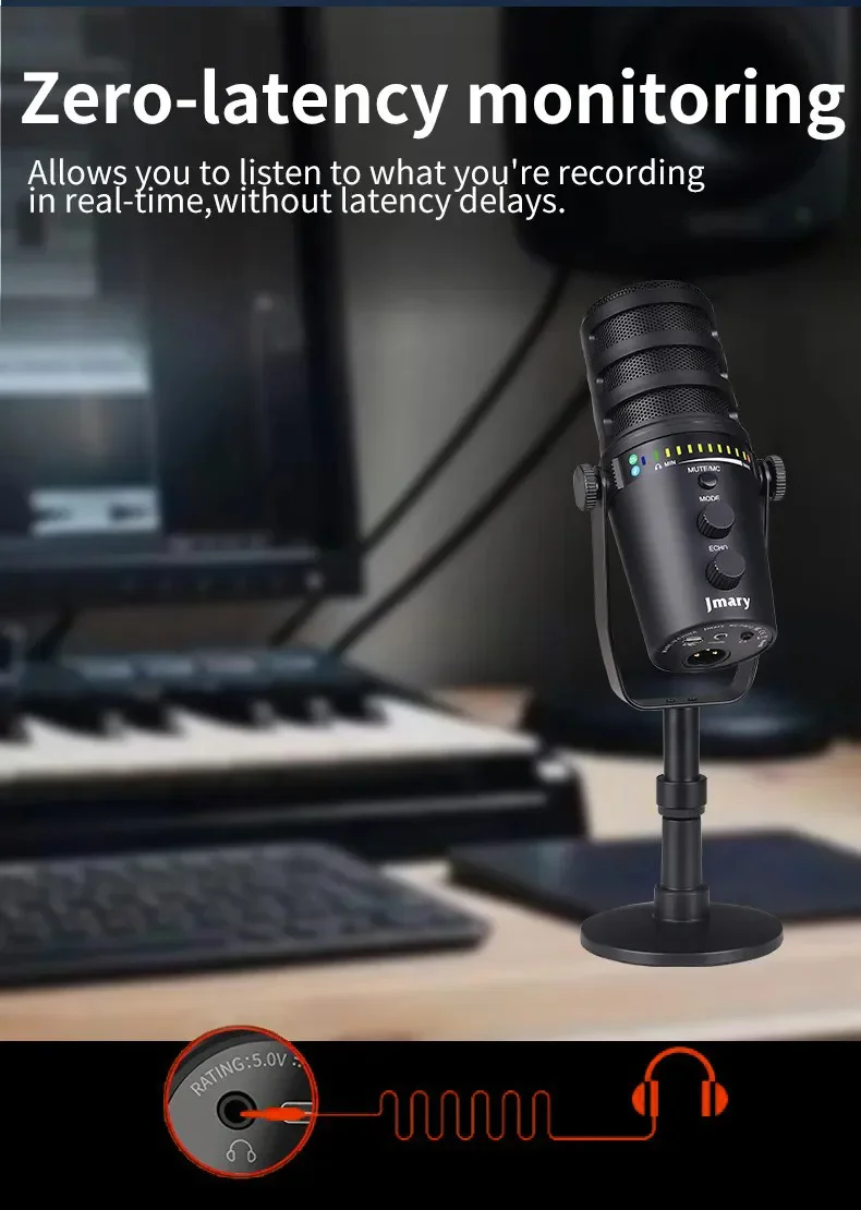 Jmary MC-PW12 USB Cardioid Desktop Microphone with Mute & Zero-Latency Monitoring - Image 20