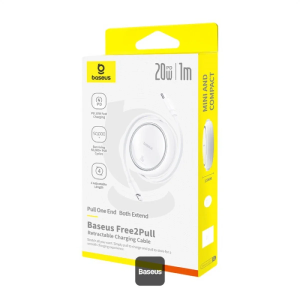 كابل Baseus Free2Pull Mini قابل للسحب من USB-C إلى Lightning بقوة 20W بطول 1 متر أبيض - Image 8
