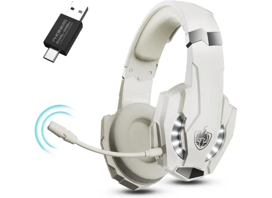 PHOINIKAS Wireless Gaming Headset with Detachable Mic, 2.4G, 7.1 Sound, White - Image 7