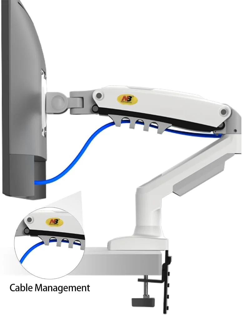 North Bayou F160 Dual Monitor Arm with Gas Spring for 17–27 Inch Monitors, White - Image 3