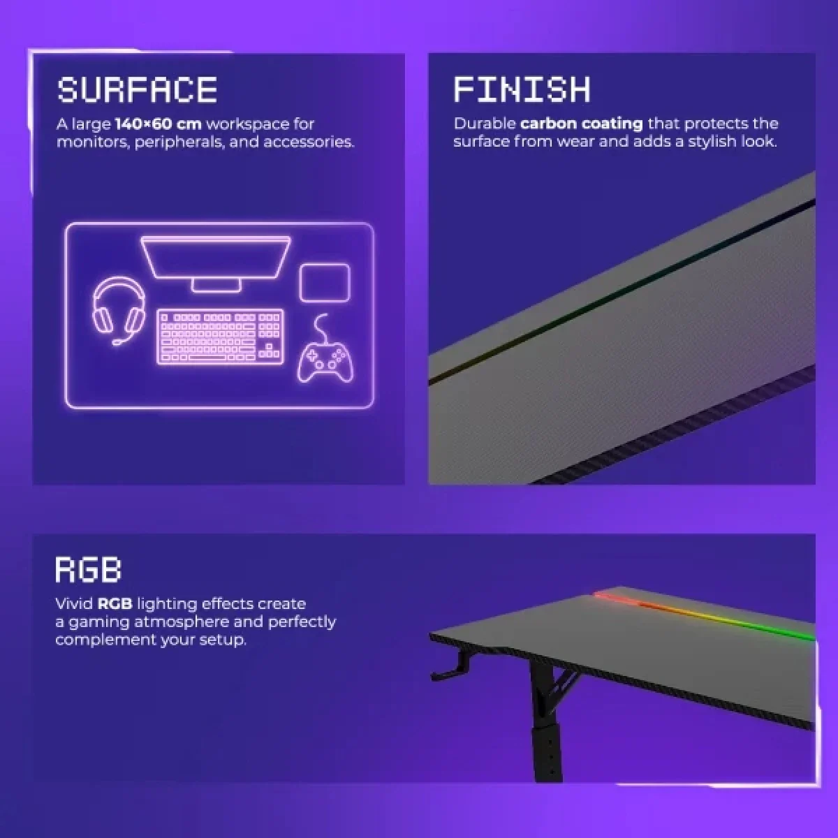 Proove Gaming Glitch RGB Adjustable Gaming Desk 140 cm Black GTGL00140101 - Image 9
