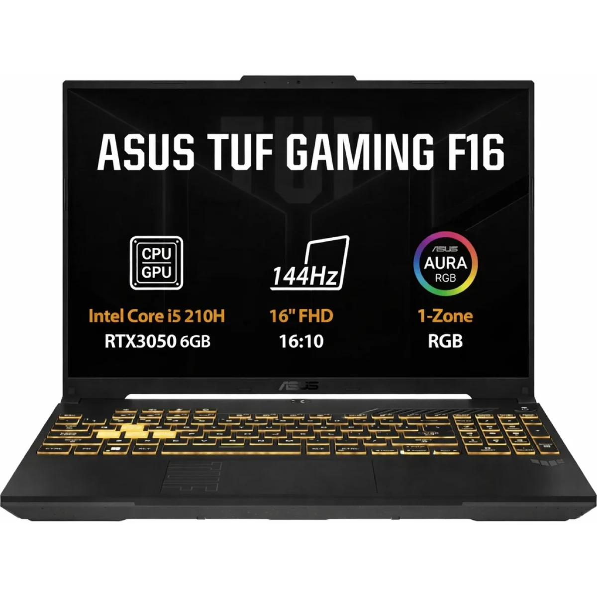 لابتوب ألعاب Asus TUF F16 FX607VU مقاس 16 إنش IPS بتردد 144Hz مع Core 5 210H و RTX 3050 و 16GB RAM و 512GB SSD باللون الأسود - Image 1