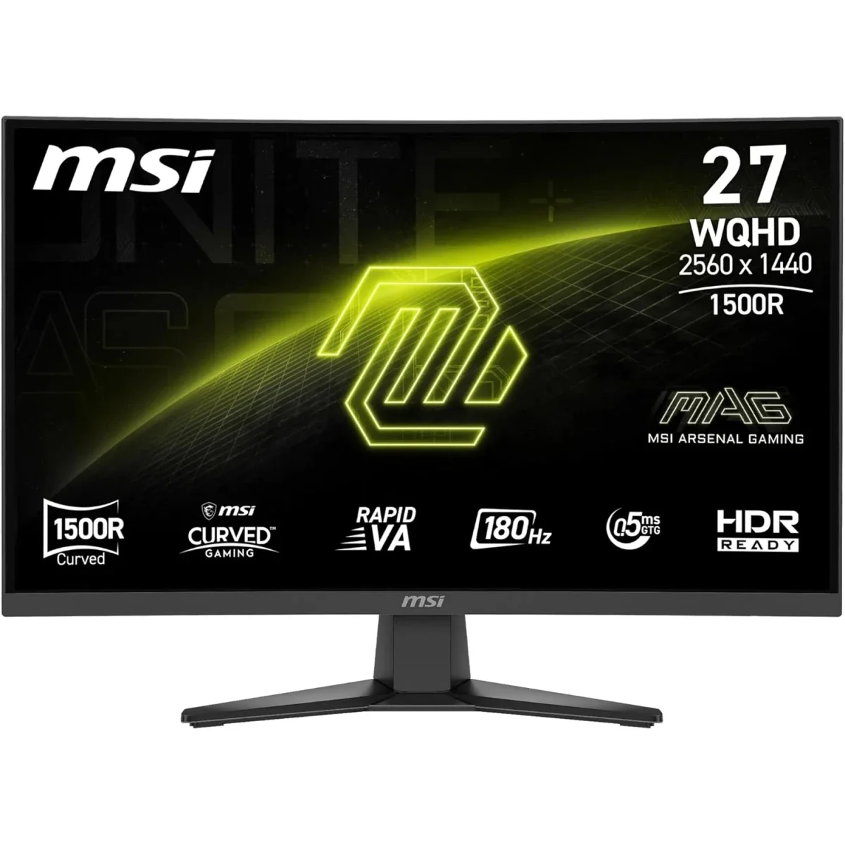 شاشة ألعاب MSI 27 إنش منحنية QHD Rapid VA بتردد 180 هرتز واستجابة 0.5 مللي ثانية MAG 275CQF E18