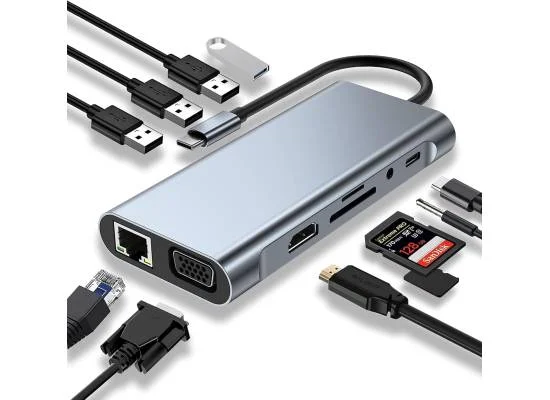 موزع USB-C SZPACMATE 11 في 1 مع 4K HDMI وVGA وPD وإيثرنت وقارئ بطاقات - Image 9