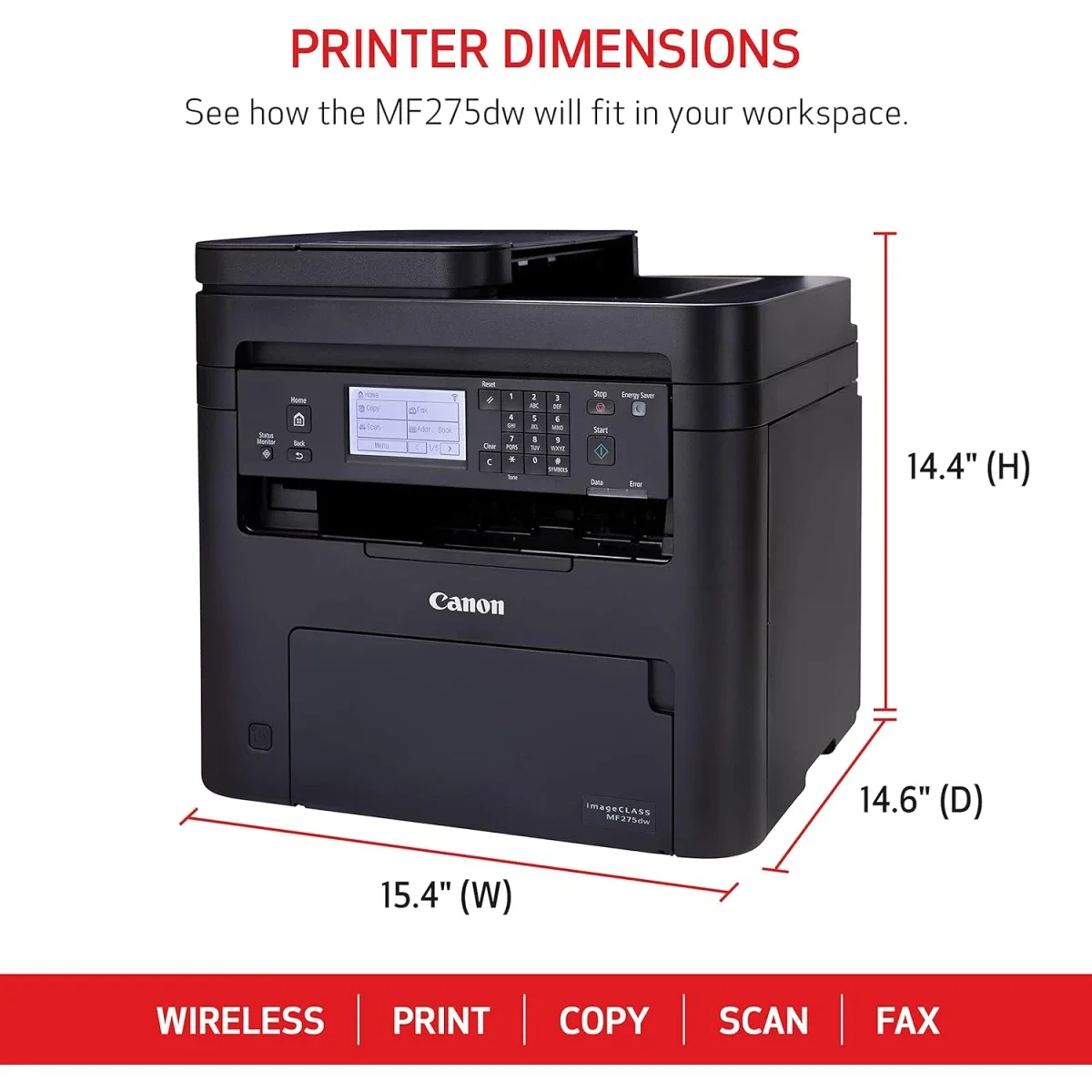 طابعة Canon i-SENSYS MF-275dw ليزر أحادية A4 لاسلكية مع طباعة على الوجهين 4 في 1 - Image 3