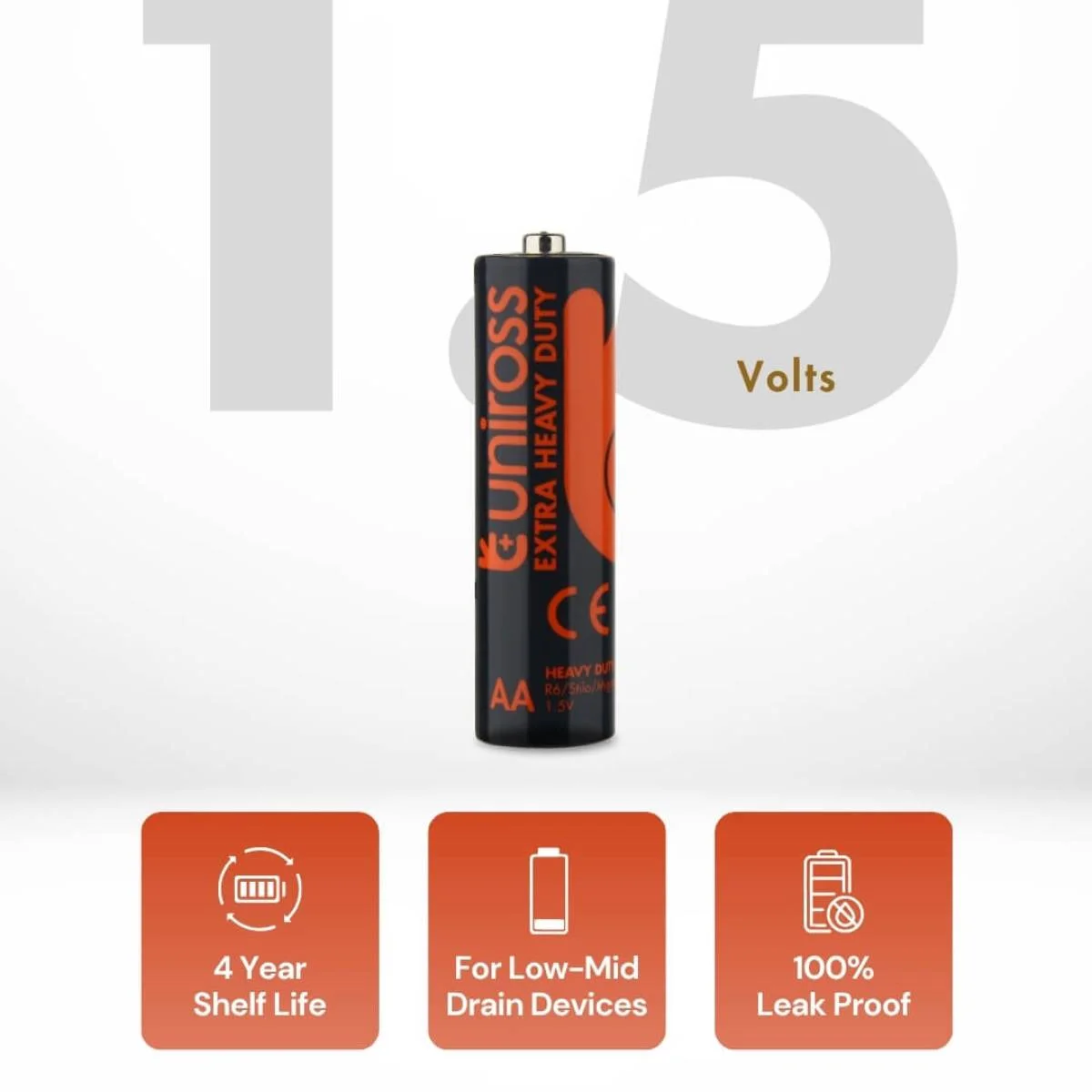 Uniross R6 AA Heavy Duty Zinc Batteries 1.5V Mercury & Cadmium Free 10-Pack - Thumbnail 5