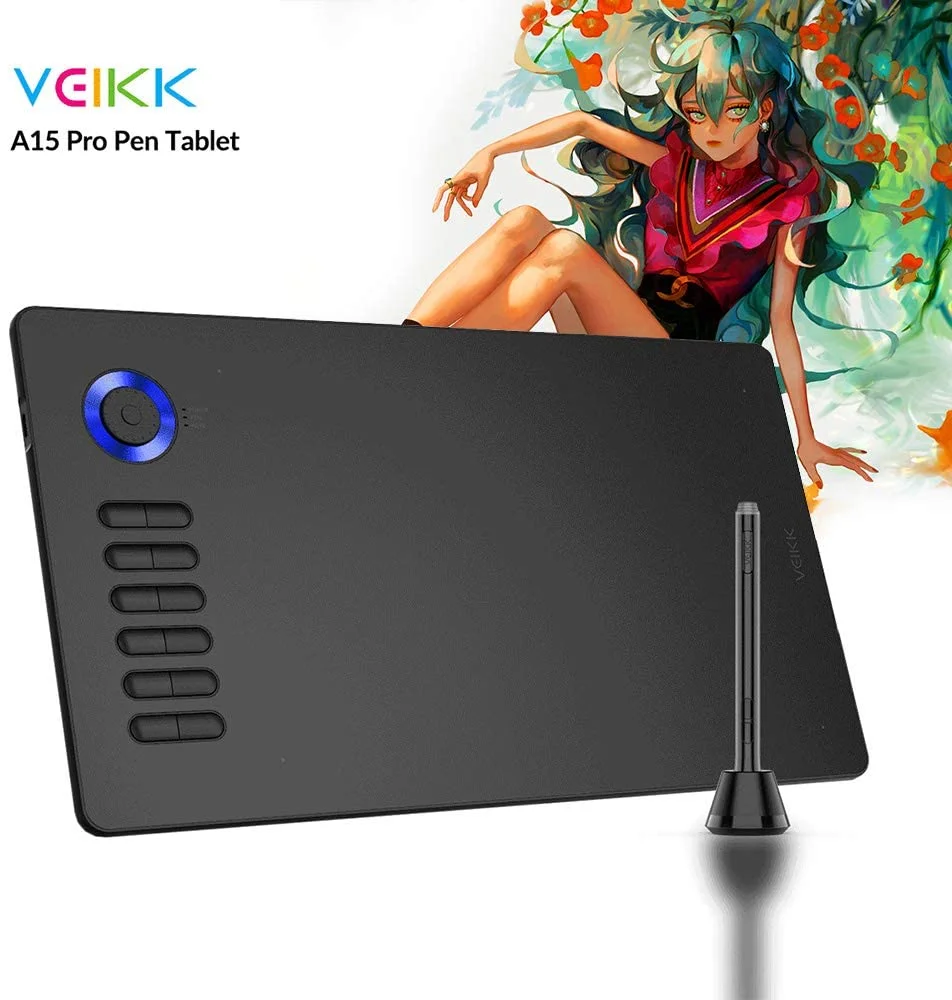تابلت رسم VEIKK A15 Pro بمساحة 10 × 6 إنش وقلم بدون بطارية و12 زر اختصار