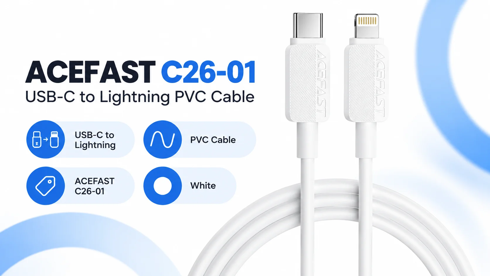 ACEFAST C26-01 USB-C to Lightning PVC Cable – White - Image 7