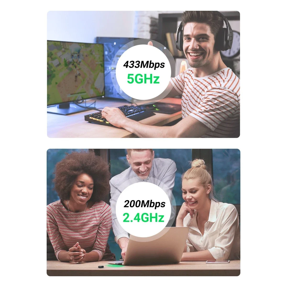 محول Wi-Fi Ugreen 20204 AC650 USB مزدوج النطاق - Thumbnail 2