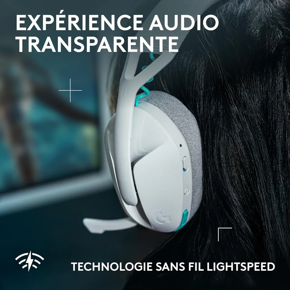سماعة ألعاب لاسلكية Logitech G321 LIGHTSPEED باللون الأبيض - Thumbnail 4