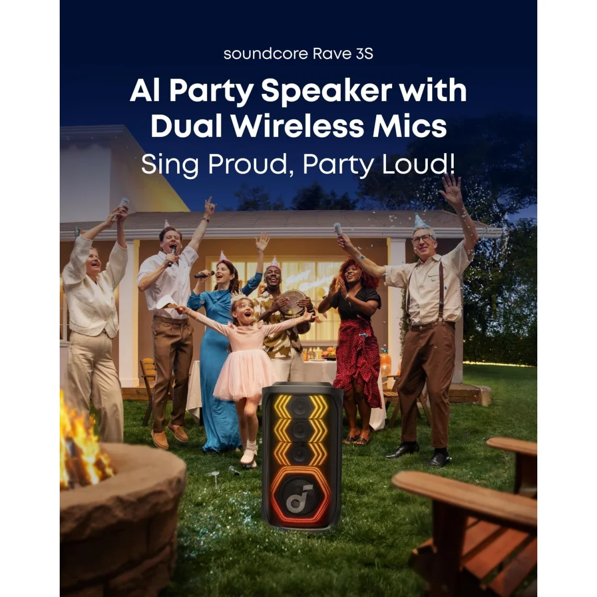 Anker Soundcore Rave 3S AI Party Speaker with 2 Wireless Microphones, 200W, Bluetooth, Black - Thumbnail 6