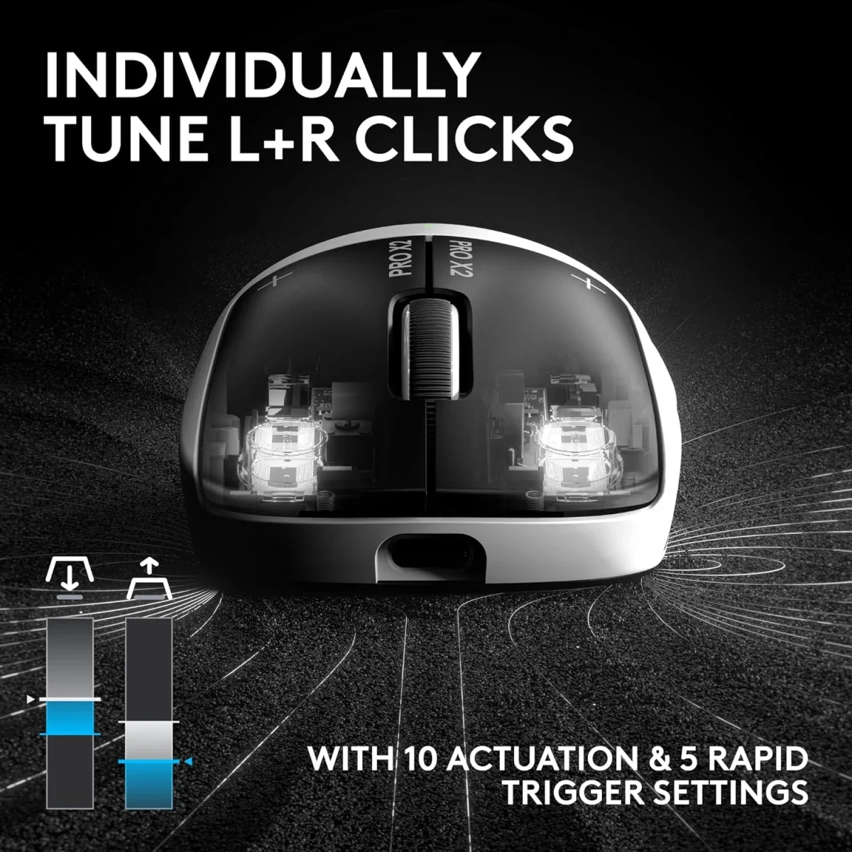 Logitech G PRO X2 SUPERSTRIKE LIGHTSPEED Wireless Gaming Mouse, 61 g, Customizable Click Haptics, USB-C, PC/Mac/Laptop - White - Image 7