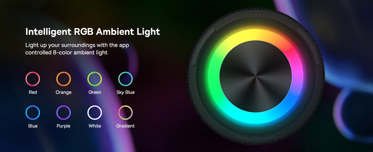 مكبر صوت Baseus AeQur Series VO20 بلوتوث مع إضاءة RGB، 15 واط، تشغيل حتى 15 ساعة - أسود - Image 14