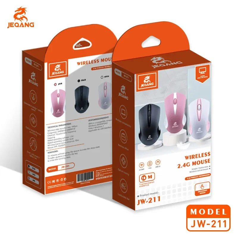 ماوس Jeqang JW-211 بصري صغير ومحمول 3D، لاسلكي 2.4G مع USB، توصيل وتشغيل وبطارية للاستخدام المكتبي - Image 5