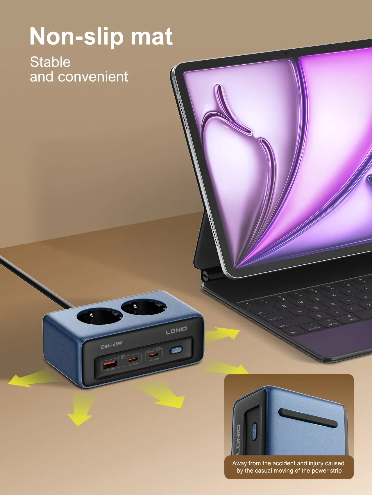 LDNIO SE3 EU Power Strip with 4 AC Sockets and 3 USB Ports