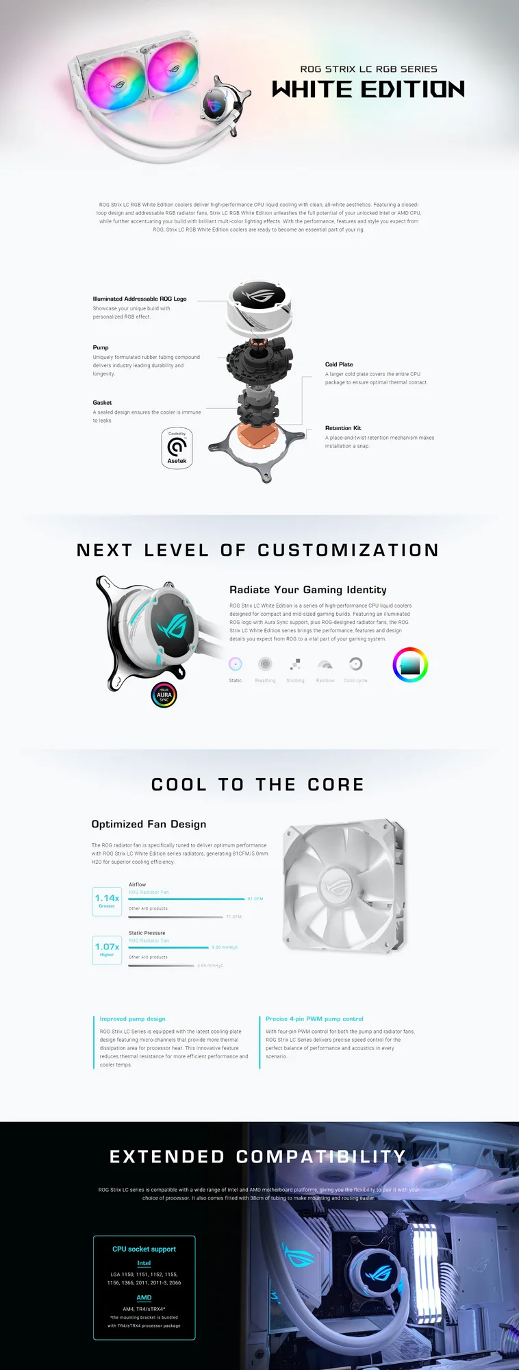 Asus ROG Strix LC 240 RGB White Edition ARGB AIO CPU Cooler - Thumbnail 3