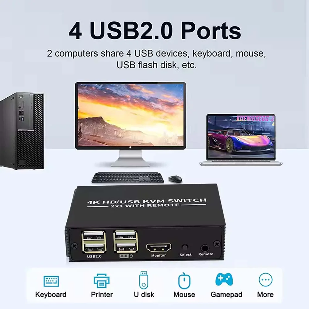 سويتش KVM HDMI 2×1 UHD بدقة 4K وتردد 30Hz مع زر تبديل - Image 7
