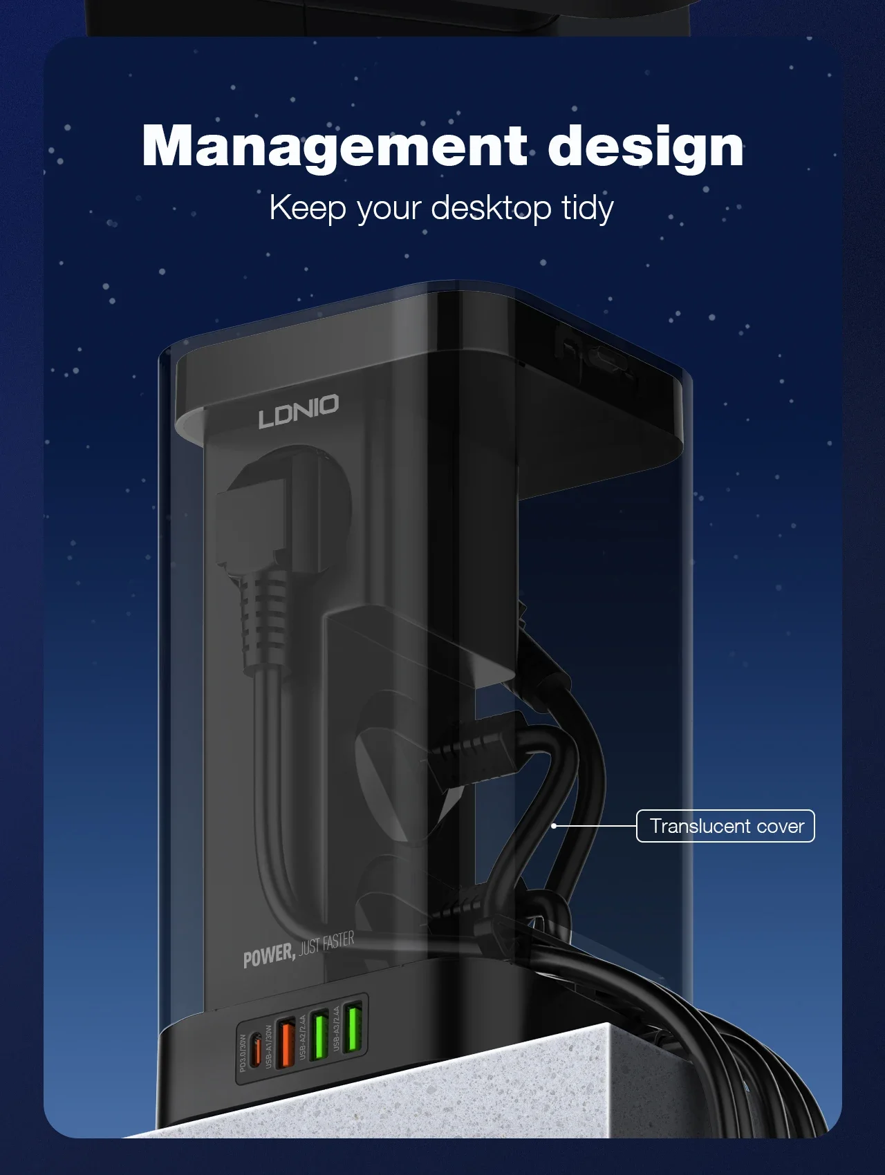 LDNIO SEW4485 2500W Tower Power Strip with 4 EU Sockets, 4 USB Ports & 15W Wireless Charger - Thumbnail 13