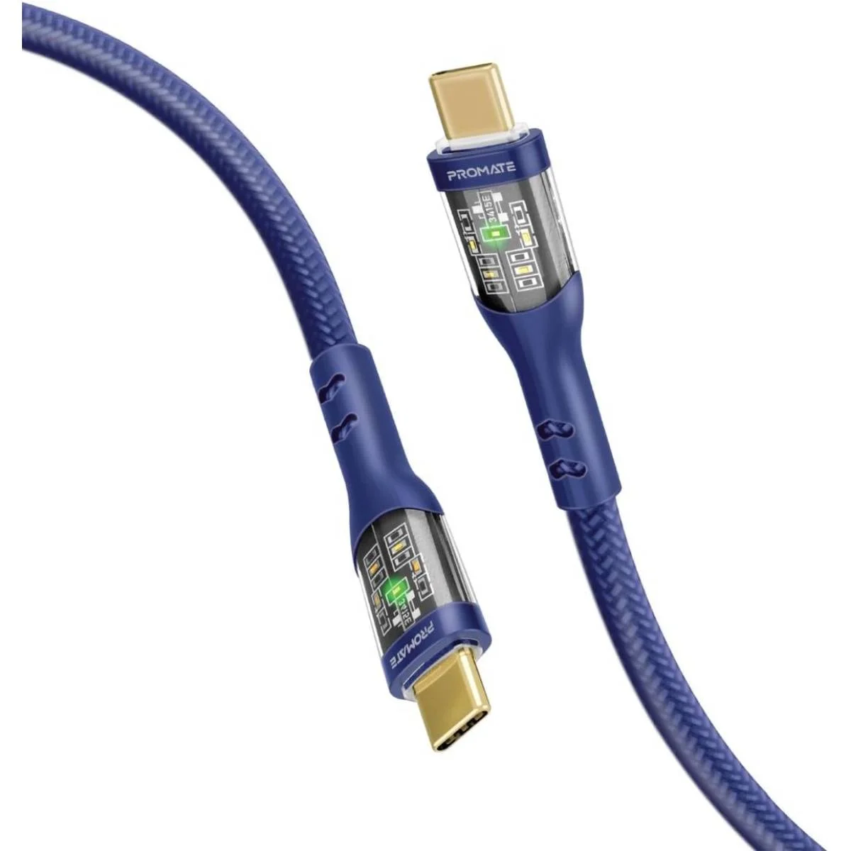Promate TransLine-CC200 USB-C to USB-C 60W Nylon Braided Cable 2m Blue - Image 2