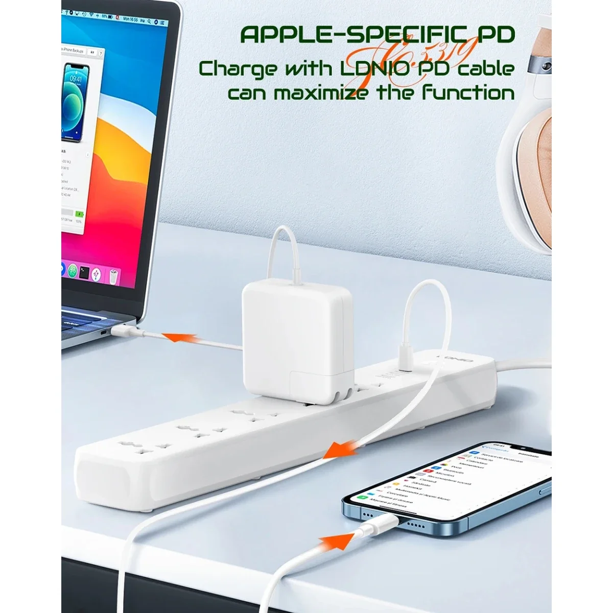 مشترك كهرباء LDNIO SC5319 مع 5 منافذ AC و3 منافذ USB وكابل 2 متر - Thumbnail 5