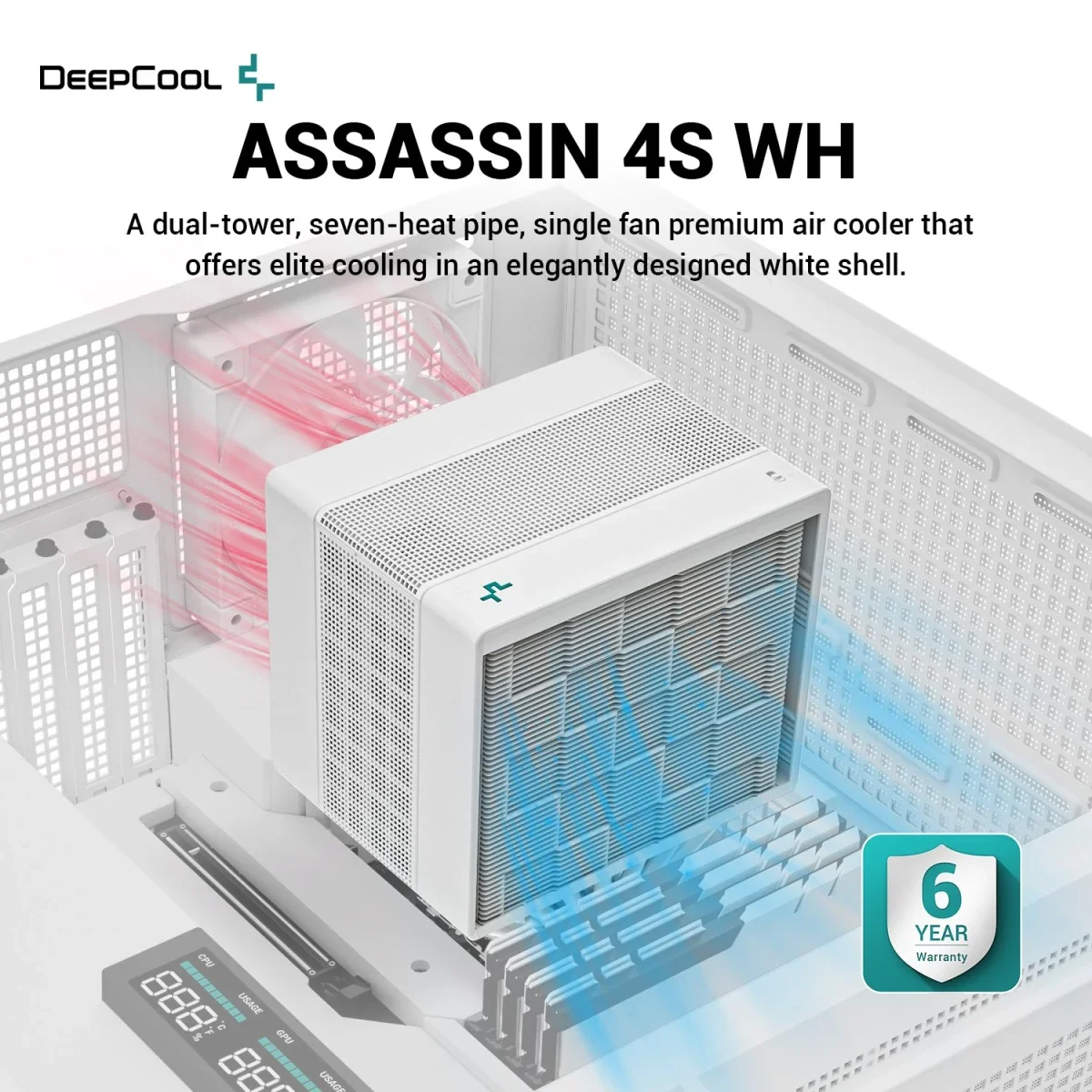 DeepCool ASSASSIN 4S Premium CPU Air Cooler Dual-Tower 140mm FDB Fan 7 Copper Heat Pipes White - Image 2