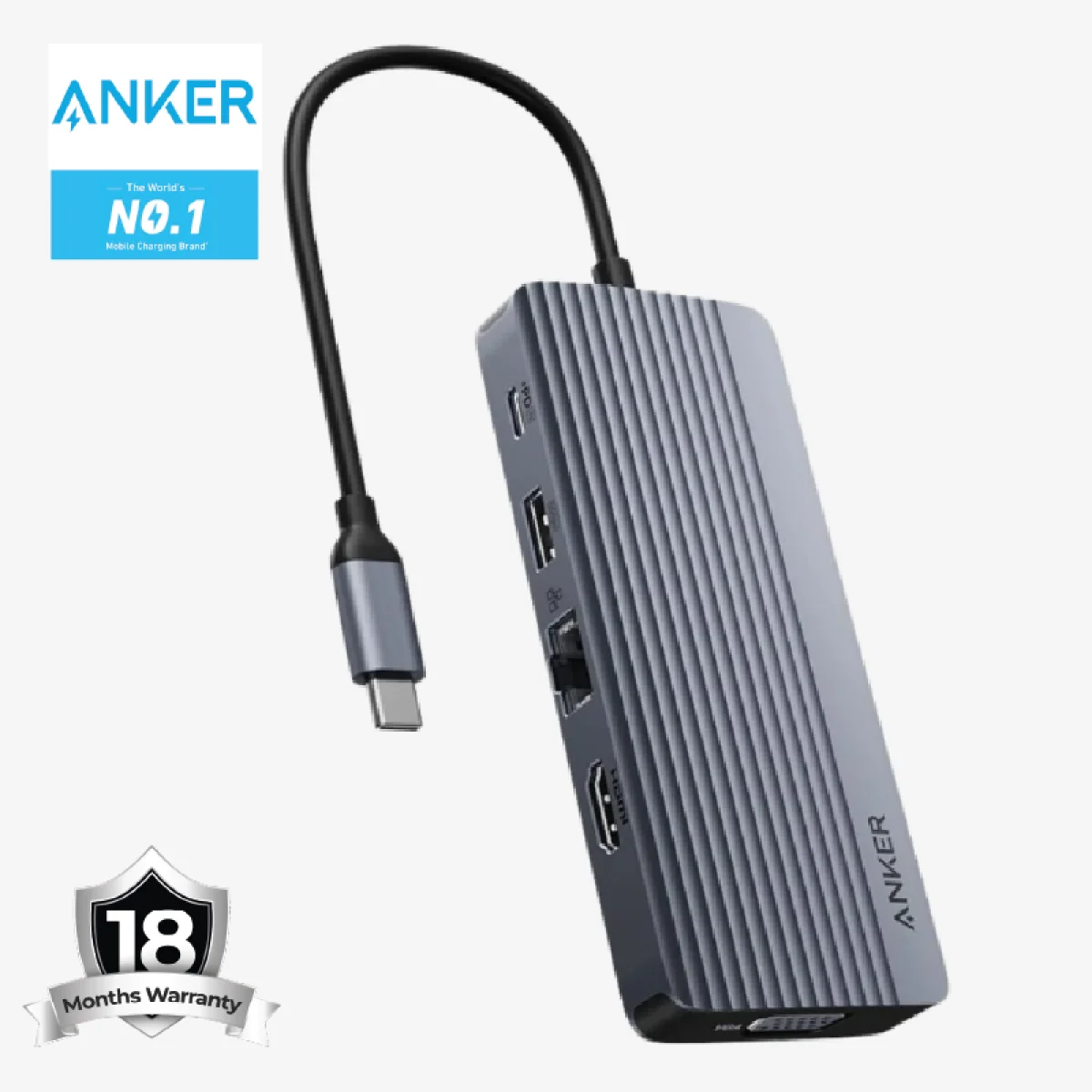 موزع USB-C Anker 10 في 1 بشاشتين مع HDMI 4K وVGA وإيثرنت وPD 100W