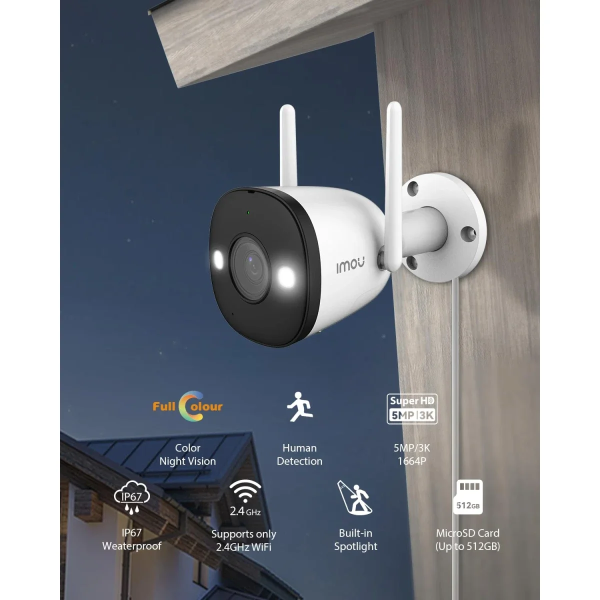 IMOU Bullet 2E Pro 5MP Wi-Fi Outdoor Security Camera 3.6mm - Thumbnail 2