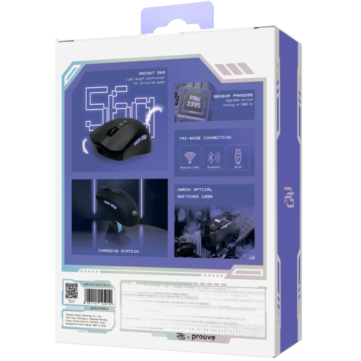 Proove Jester 8K Tri-Mode Wireless Gaming Mouse 26000 DPI with Charging Dock Black/Purple - Thumbnail 7