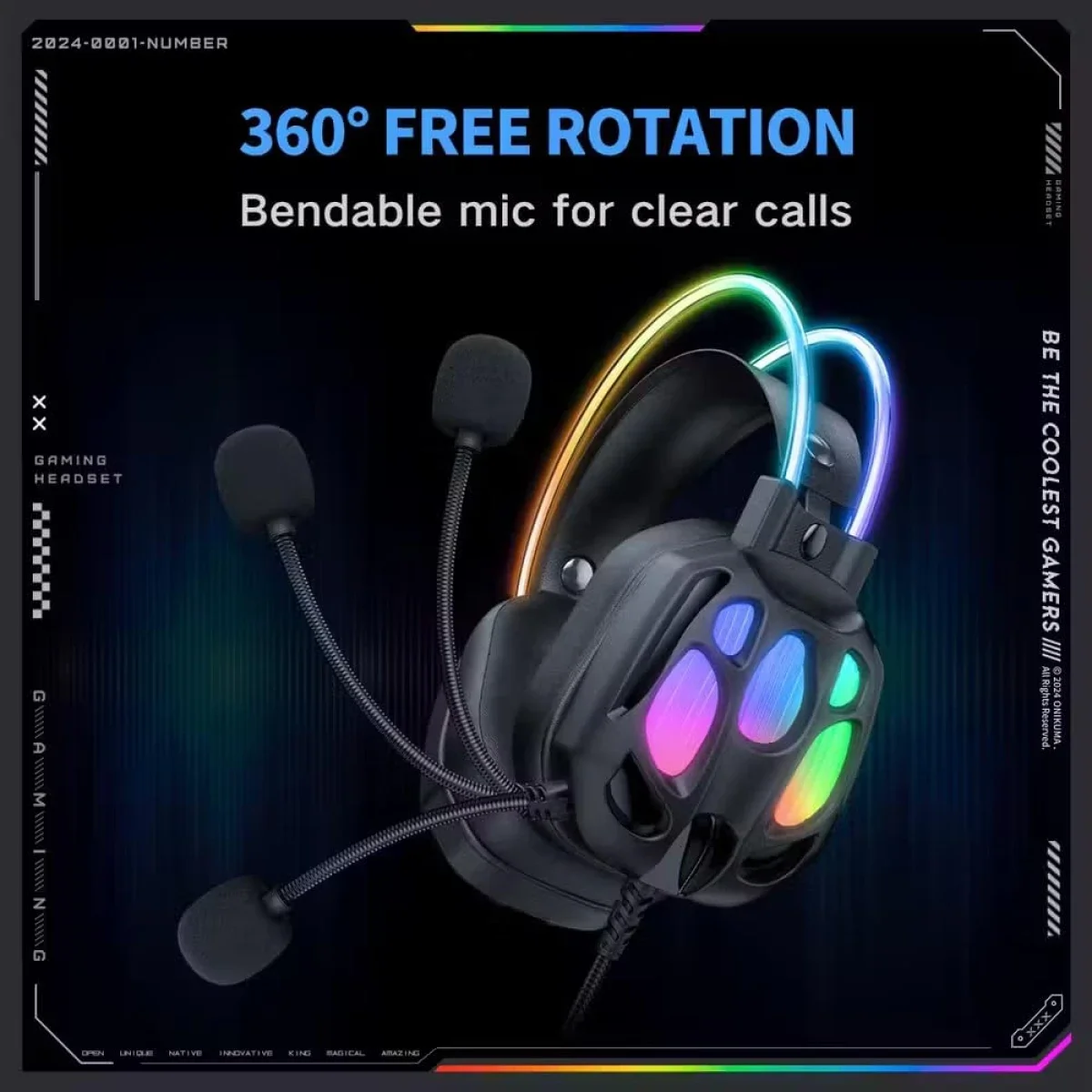 ONIKUMA X89 Gaming Headset with 3.5mm Jack, Surround Sound and RGB Lighting - Black - Thumbnail 4