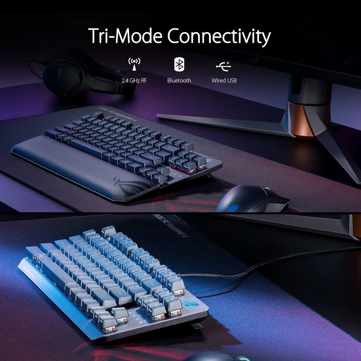 كيبورد ألعاب Asus ROG Strix Scope RX TKL Wireless Deluxe لاسلكي، سويتش RX Red، 1000Hz، أسود - Thumbnail 2