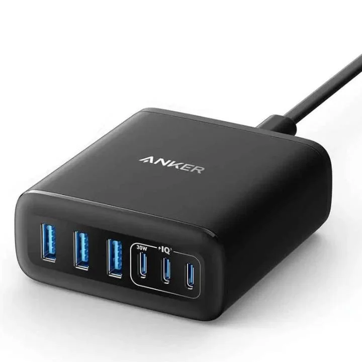 شاحن Anker A2154K11 PowerPort بتقنية GaN بقدرة 112 واط – 3 USB-A و3 USB-C