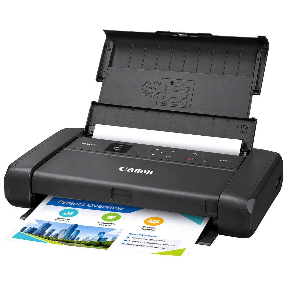 Canon MAXIFY BX110 Portable A4 Colour Inkjet Printer, 330-Page Battery, Borderless Photos, Wireless AirPrint & Mopria