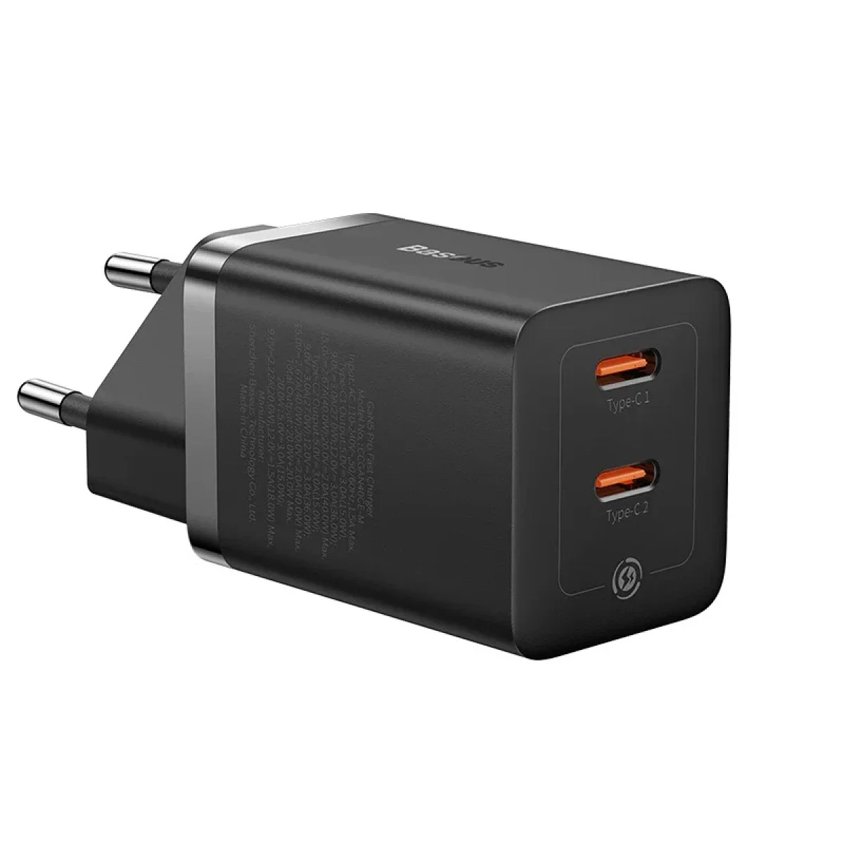 شاحن Baseus GaN5 Pro سريع GaN بقدرة 40 واط ومنفذي USB-C، قابس أوروبي، أسود - Thumbnail 4