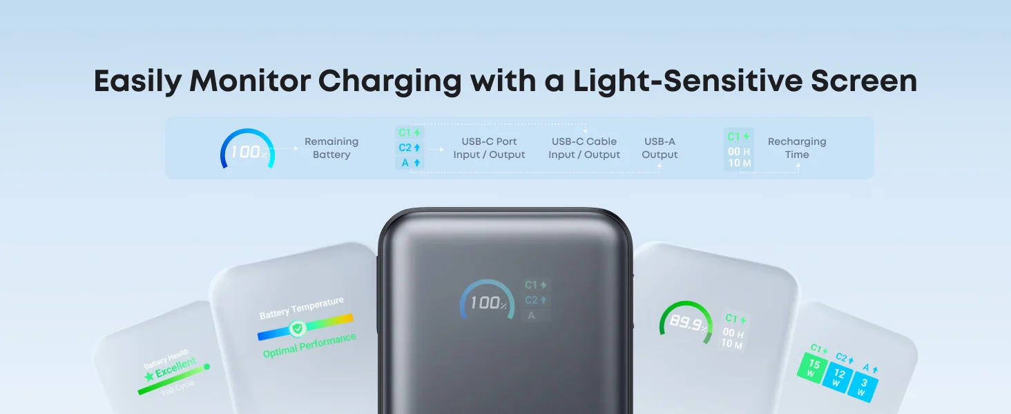 باور بنك Anker Nano بسعة 10,000mAh وقدرة 45W مع كابل USB-C قابل للسحب - أسود - Thumbnail 13