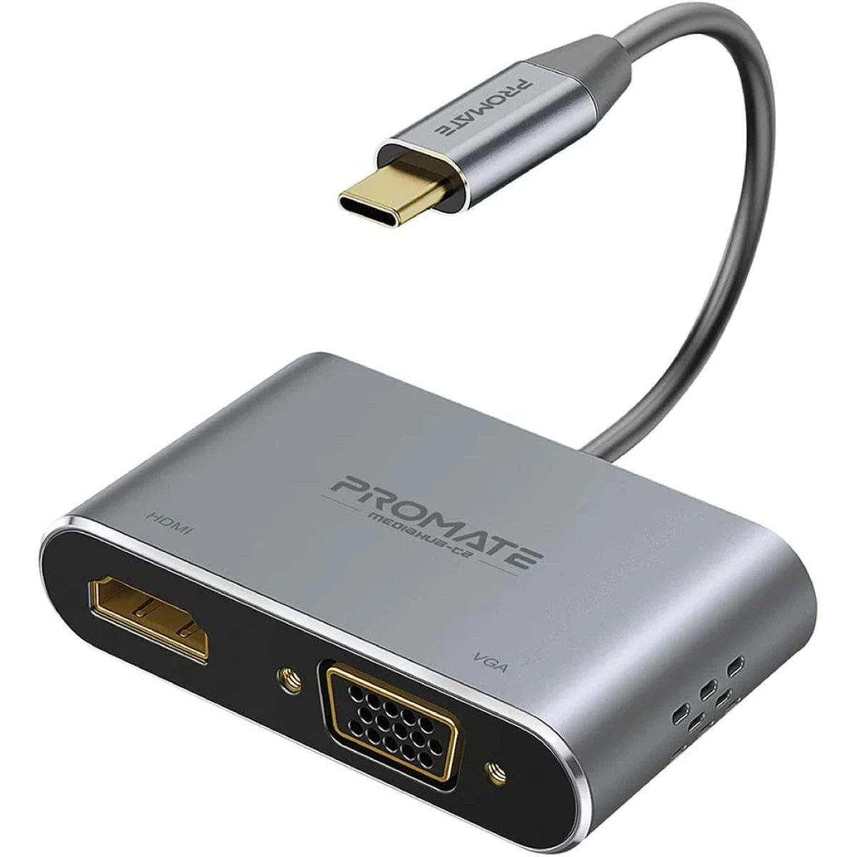 Promate MediaHub-C2 USB-C to HDMI & VGA Adapter 4K Aluminium Dual Display
