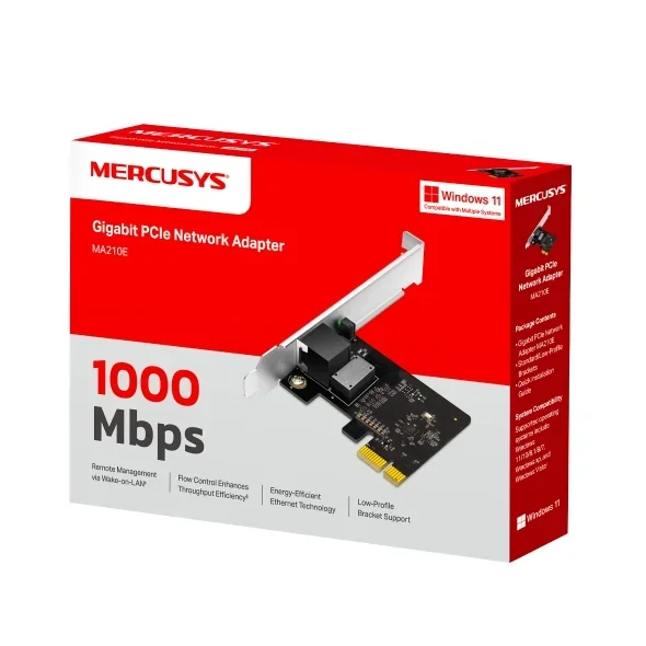 كرت شبكة MERCUSYS MA210E جيجابت PCIe مع قاعدة منخفضة الارتفاع وإيثرنت موفر للطاقة - Thumbnail 3