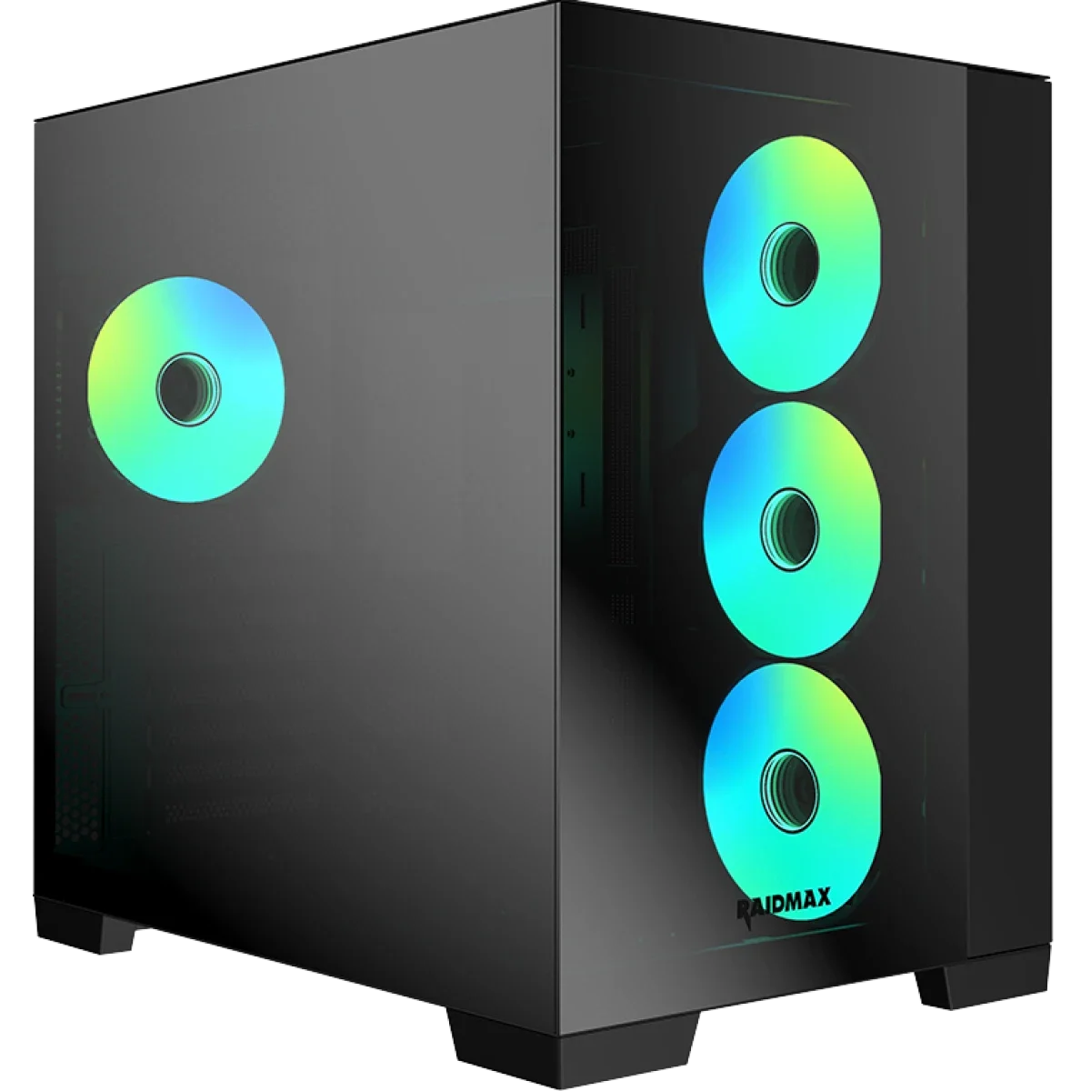 Raidmax Infinita Series i610CBF Chrome Dual Chamber ATX Mid-Tower Case with 4x 120mm ARGB Fans, USB-C, Tempered Glass - Black