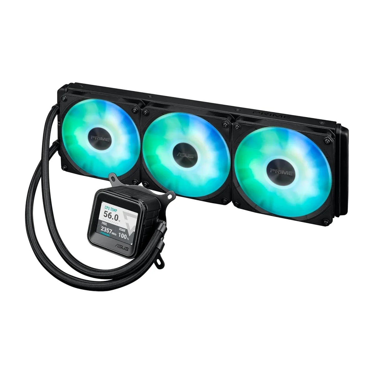 مبرد معالج مائي Asus Prime LC 360 ARGB LCD بشاشة 2.3 إنش وراديتر 360 مم و3 مراوح PRIME LC 36025 بسرعة 2500 RPM وتدفق 77.22 CFM، أسود - Image 6