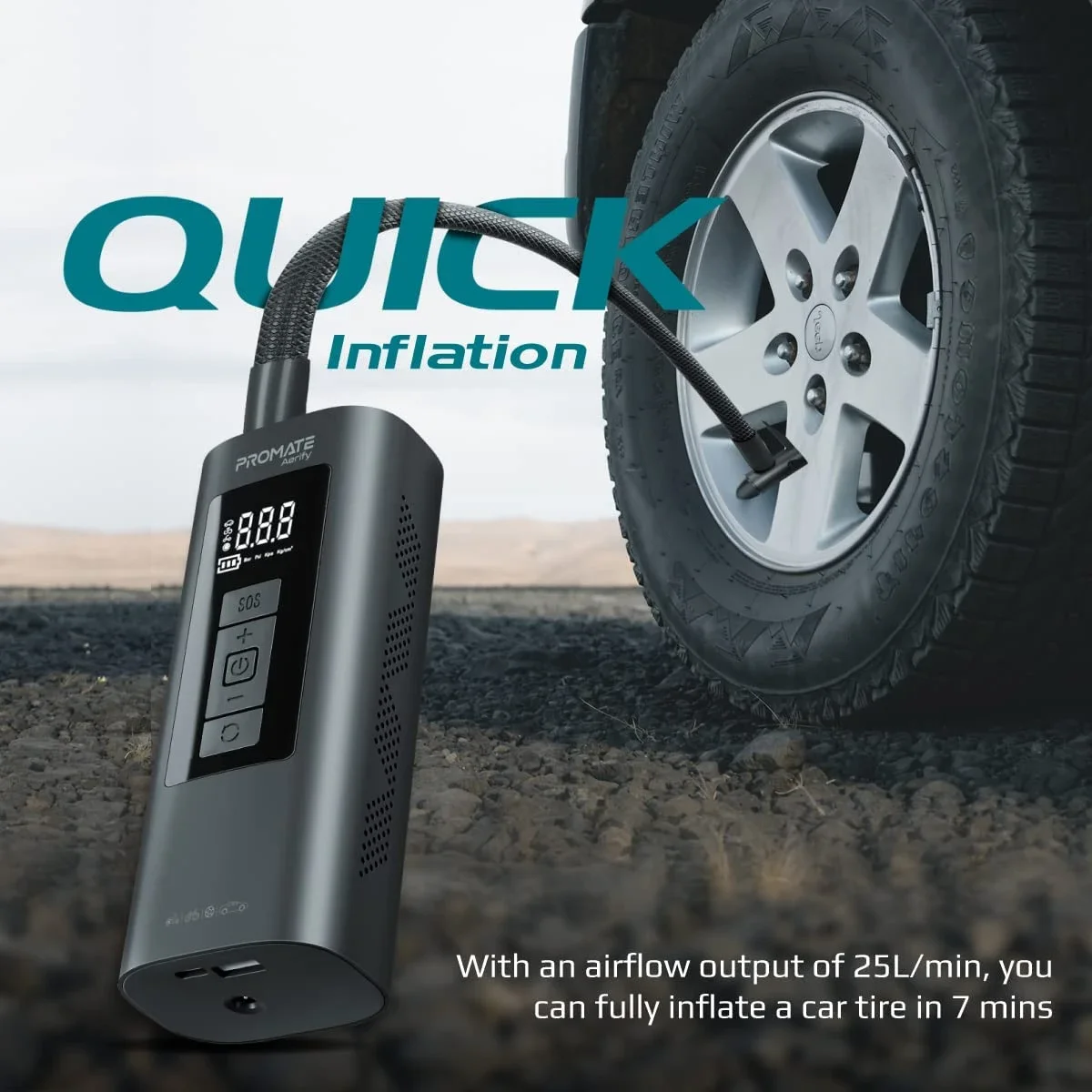 Promate Aerify 4-in-1 Portable Electric Air Pump 6000mAh 150 PSI - Thumbnail 2