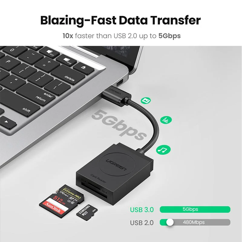 قارئ بطاقات Ugreen CR127 / 20250 2 في 1 USB 3.0 لبطاقات SD وTF microSD - Image 4